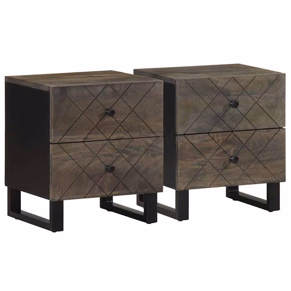 Berkfield Home Set of 2 Black Mango Wood Bedside Cabinets W/D/H: 40 x 33 x 46 cm – 2