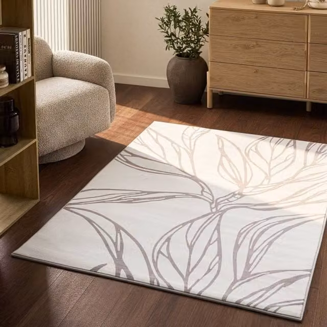 Wyld and Coco Beige Floral Leaf Rug, W/D: 140 x 200 cm – 1