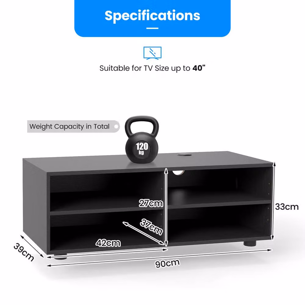 Gymax Modern Black Entertainment Center TV Stand with 4 Compartments, Width: 90 cm – 10