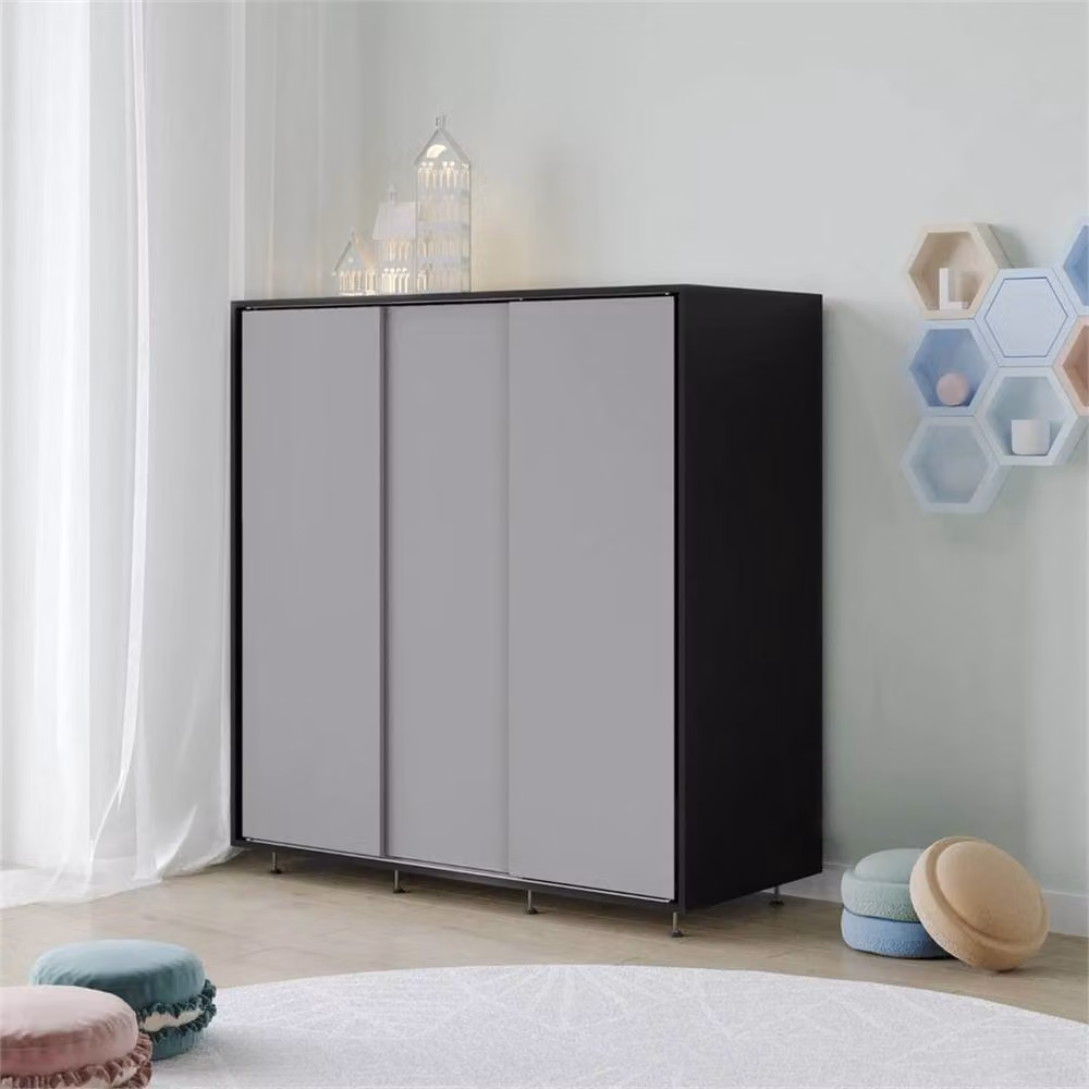 FORGEVIO Modern Freestanding Wardrobe with Hinged Grey Doors and Black Hanging Rail, W/D/H: 120 x 51.5 x 120 cm – 3