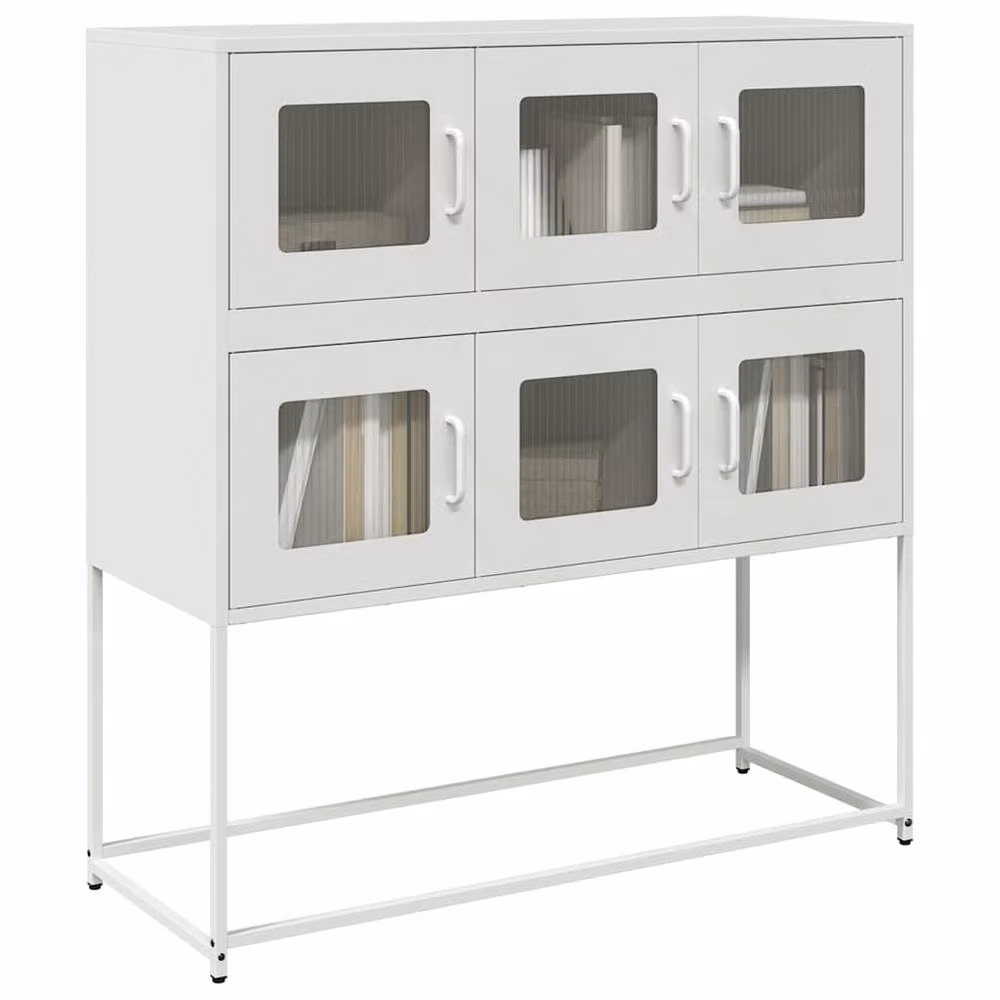 Berkfield Home White Matt Metal Sideboard W: 100.5 cm, D: 39 cm, H: 107 cm – 2