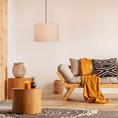 Happy Homewares Taupe Linen Fabric Drum Lamp Shade, Diameter: 35 cm, 60W Maximum – 2