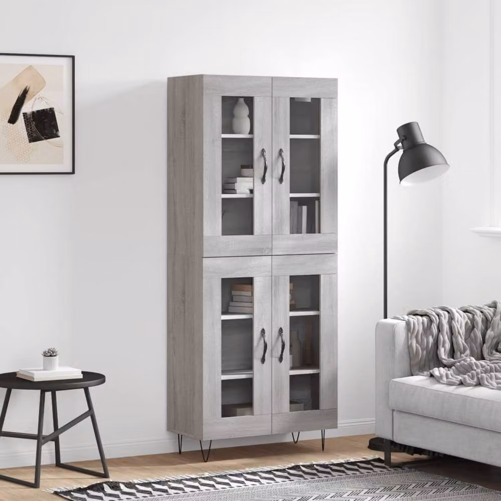 Berkfield Home Grey Sonoma Highboard with Glass Doors, W/D/H: 69.5 x 34 x 180 cm – 2