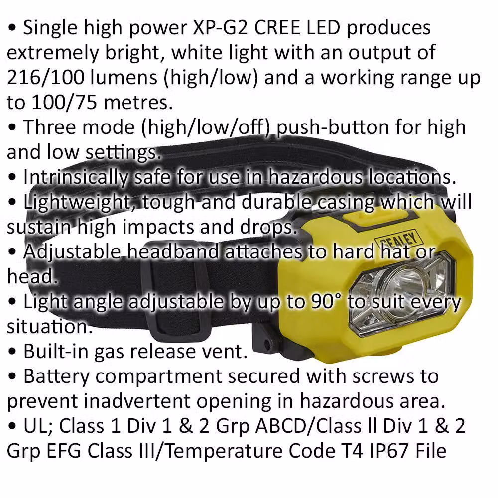 Loops Intrinsically Safe Adjustable LED Headband Torch, Yellow and Multicolour, Battery Powered – 2