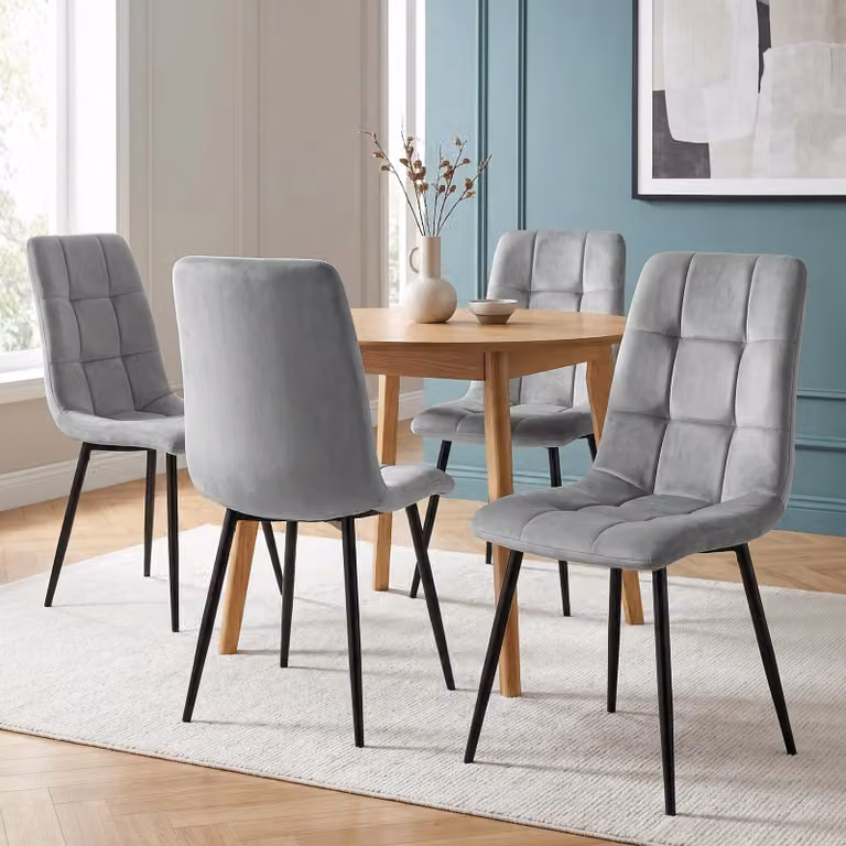 DHS Set of 4 Modern Velvet and Bouclé Dining Chairs with Armrests in Grey and Beige