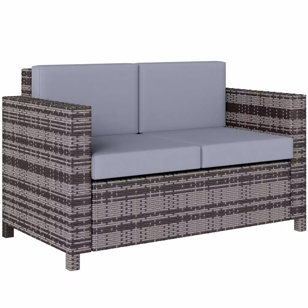Wyld Haus Noluha 2 Seater Outdoor Rattan Sofa with Armrests in Mixed Grey – 2