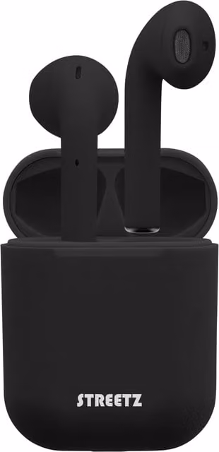 STREETZ True Wireless Stereo Semi in-ear Bluetooth Earbuds with Charging Case - Black