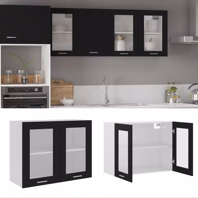 Berkfield Home Modern Black Wall Mounted Glass Cabinet with Internal Shelves W/D/H: 80 x 31 x 60 cm