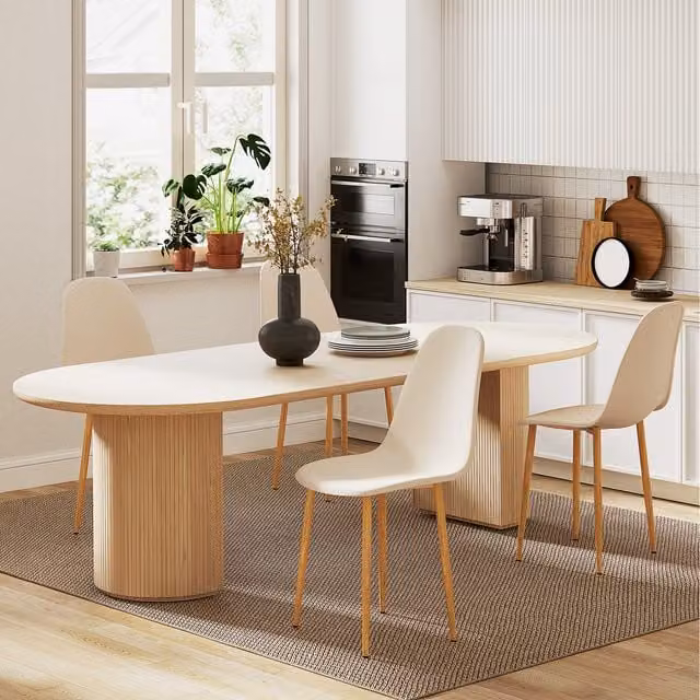 HOMCOM Set of 4 Modern Armless Scandinavian Dining Chairs in Beige and White