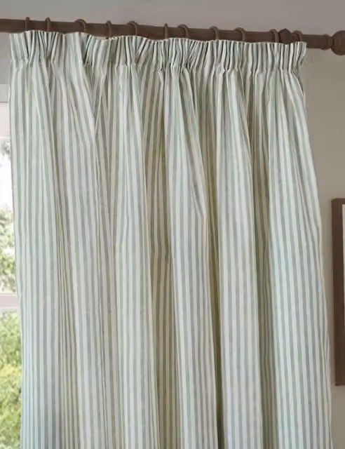 YARD Green Striped Blackout Pencil Pleat Cotton Curtains H: 229 cm x W: 168 cm