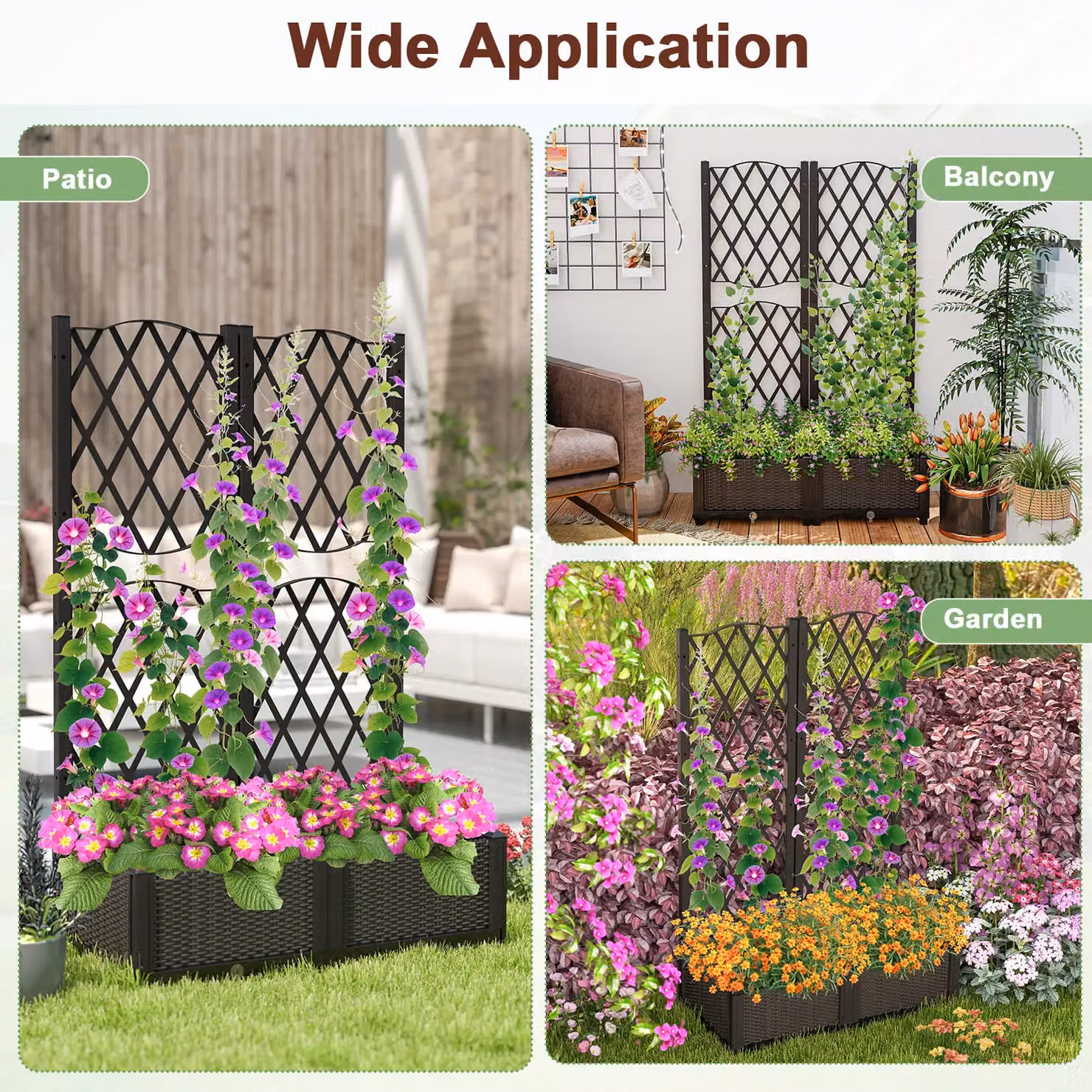 Costway Double Box Raised Garden Bed Planter with Trellis and Drainage Holes, Brown, W: 122 cm, D: 80 cm, H: 40 cm – 7
