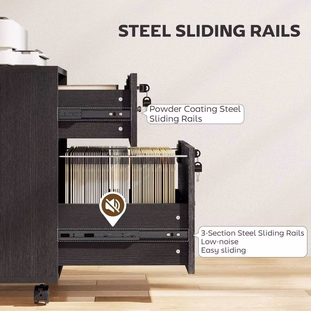 SPETLEK Black Roll File Cabinet with Lock and Castors for Home Office Organising – 7