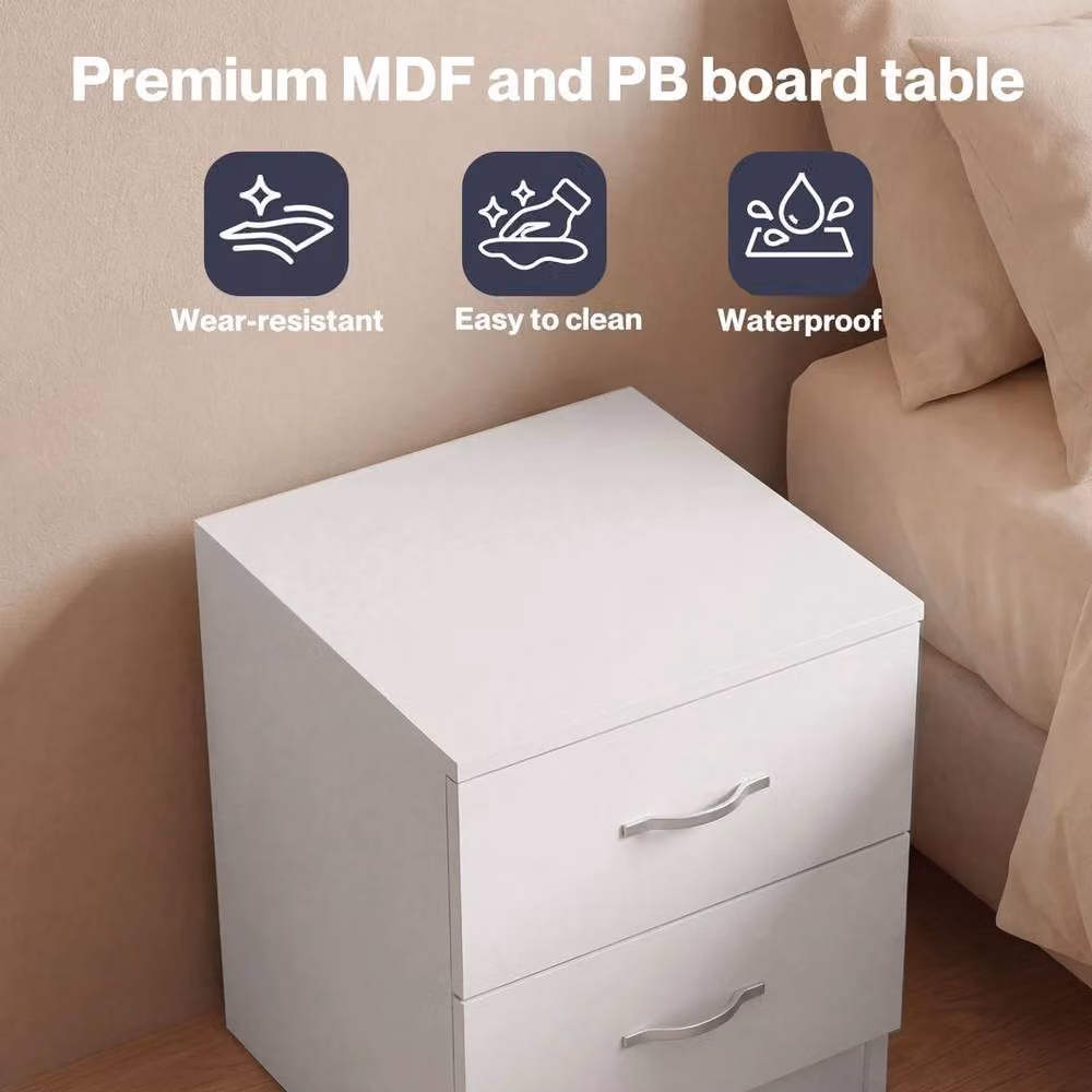 ERGOVEXA White Modern Bedside Table with 2 Drawers and Metal Handles – 2