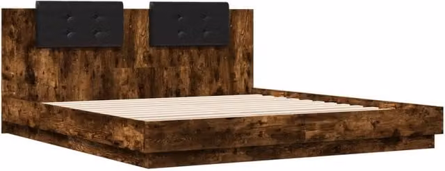 Berkfield Home Durable Bed Frame with Under-Bed LED Lighting in Smoked Oak Brown, W/D/H: 200 x 200 x 84 cm – 1