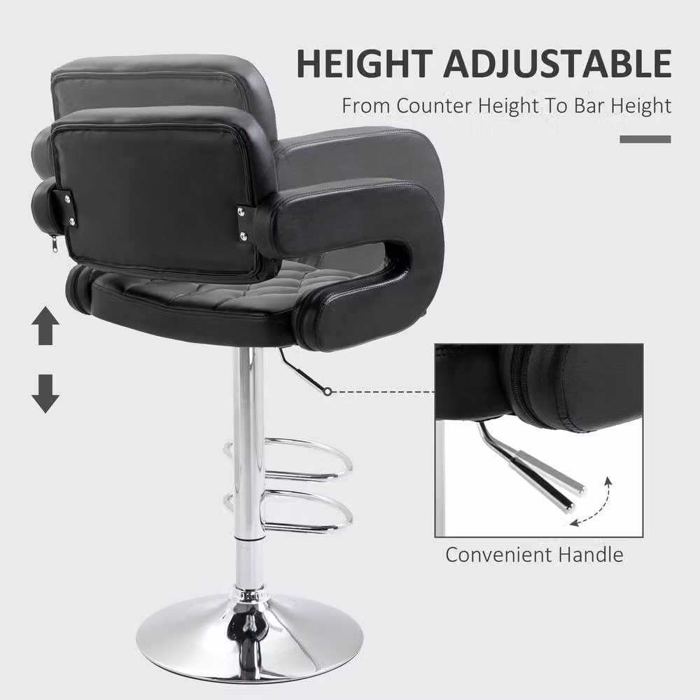 ERGOVEXA Luxe PU Leather Swivel Bar Stool with Armrests in Black – 5