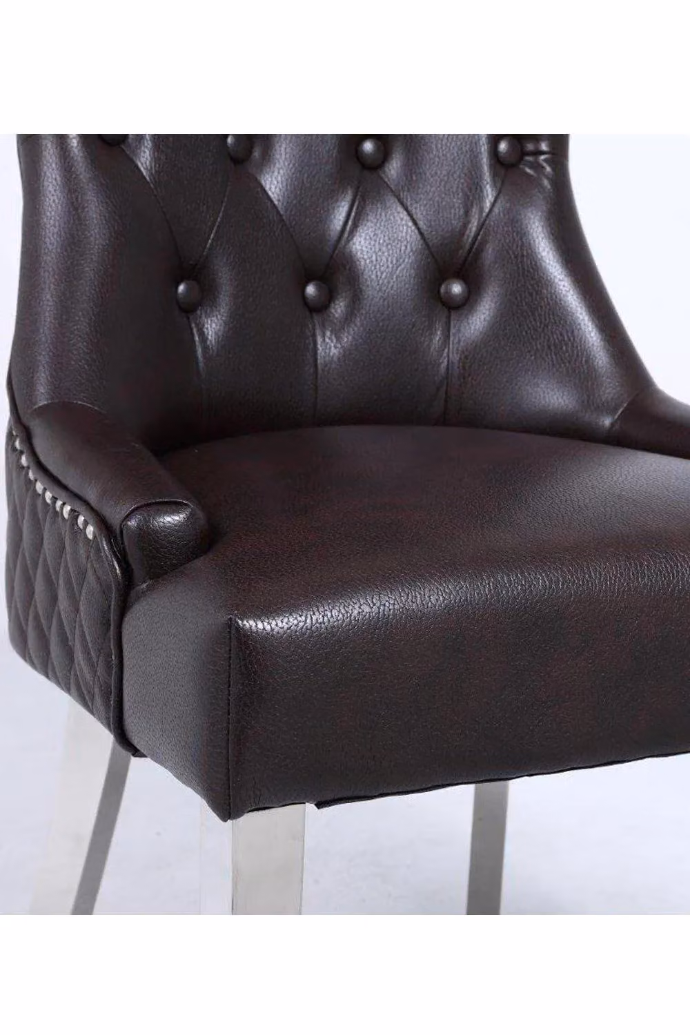 Modernique Pair of Aire High Back Dining Chairs in Brown Leather with Chrome Legs – 5