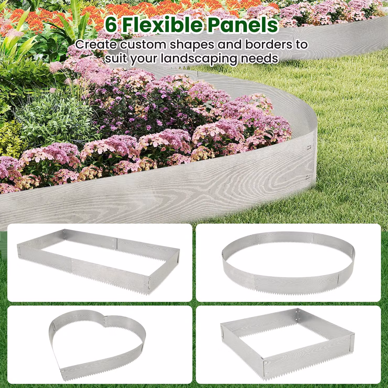 Gymax 6-Pack 600 cm Galvanised Metal Landscape Edging and No-Dig Tree Fence Set in Silver – 6