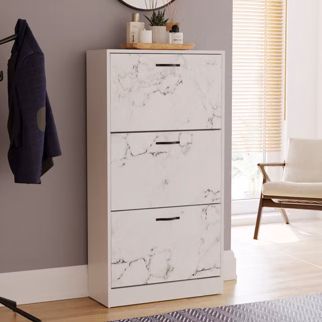 Vida Designs Minimalist White MDF Shoe Cabinet with Internal Drawers, W/D/H: 60 x 24 x 118 cm