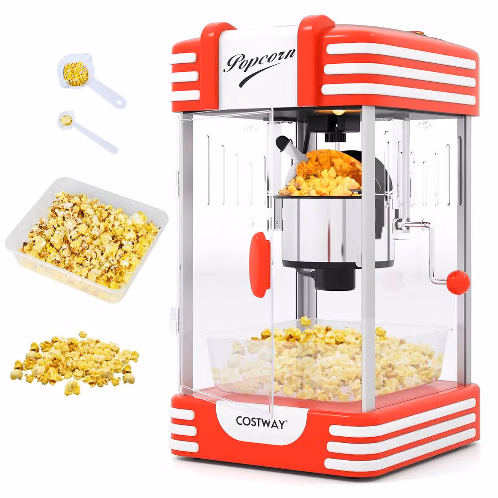 Costway Theatre Style Popcorn Machine in Red with Kernel Scoop and Oil Spoon – 3