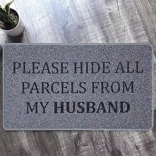 Nicoman Funny Novelty Spaghetti Door Mat in Grey, Please Hide All Parcels From My Husband, W: 75 cm, D: 45 cm – 2