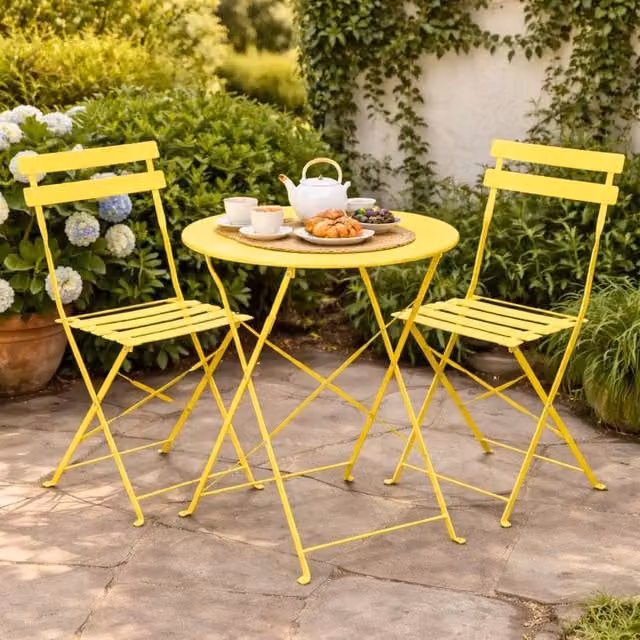Marco Paul 3 Piece Folding Outdoor Bistro Set in Yellow Matt Powder Coated Steel