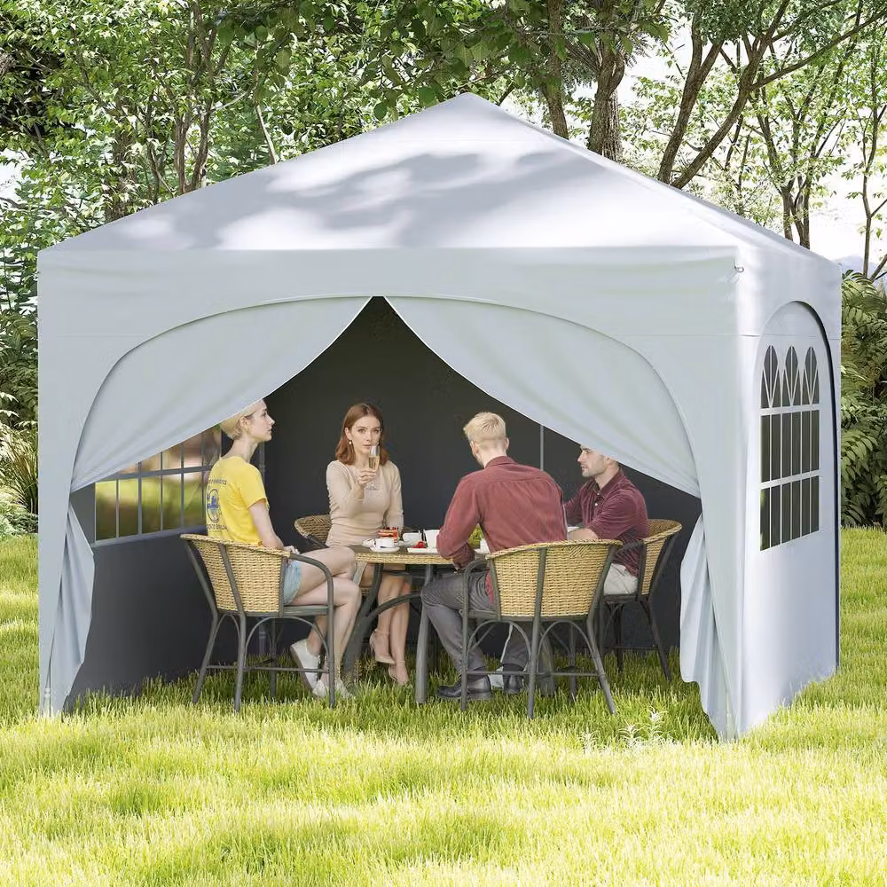 Costway Pop up Canopy Tent Foldable Outdoor Beach Sun Shelter in White and Silver, W/D: 300 x 300 cm – 2