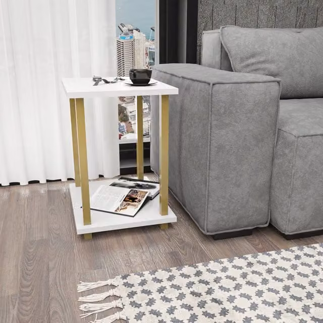Decorotika Gurnee Side Table in White and Gold
