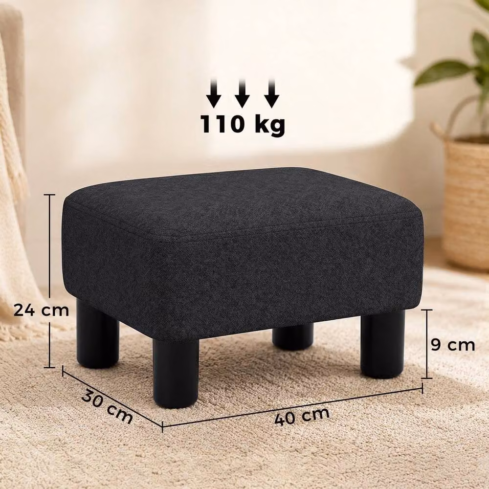 FORGEVIO Chic Linen Fabric Foot Stool Ottoman Cube in Black, W/D/H: 40 x 30 x 24 cm – 2