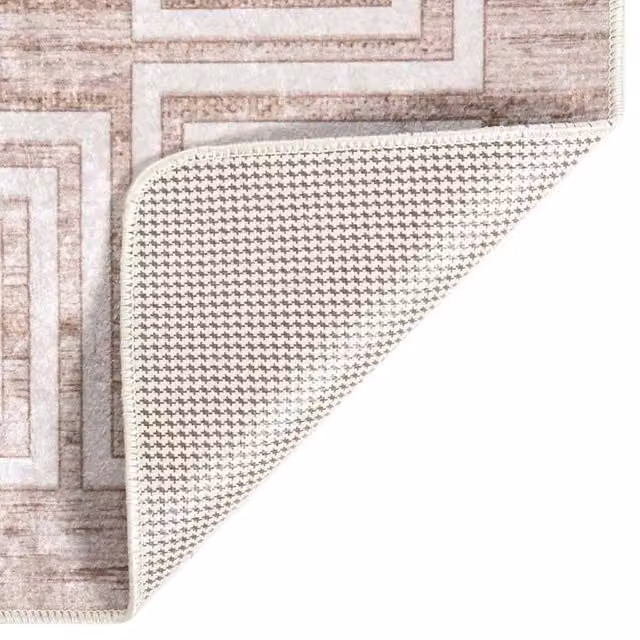Berkfield Home Washable Geometric Anti Slip Round Rug in Beige, Diameter: 100 cm