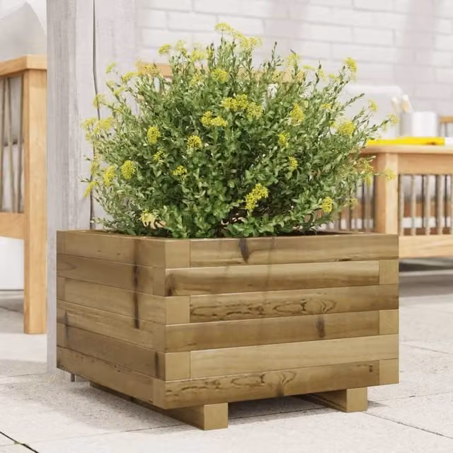 Berkfield Brown Impregnated Wood Pine Garden Planter W: 40 cm, D: 40 cm, H: 26.5 cm
