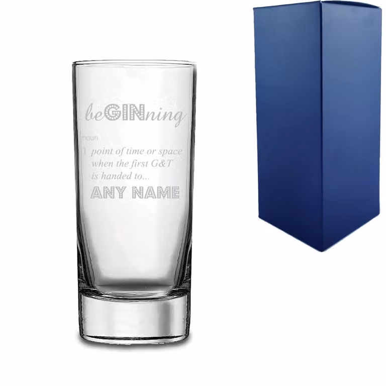 Uniqueful Personalised BeGINning Definition Engraved Gin Highball Tumbler Glass in Clear