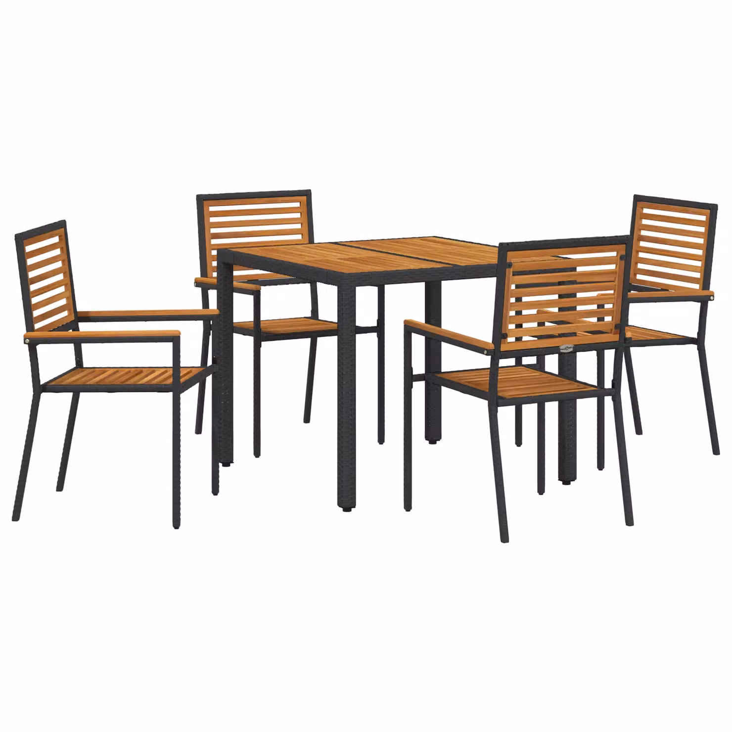 Berkfield Home 5 Piece Black Poly Rattan and Acacia Wood Garden Dining Set – 2