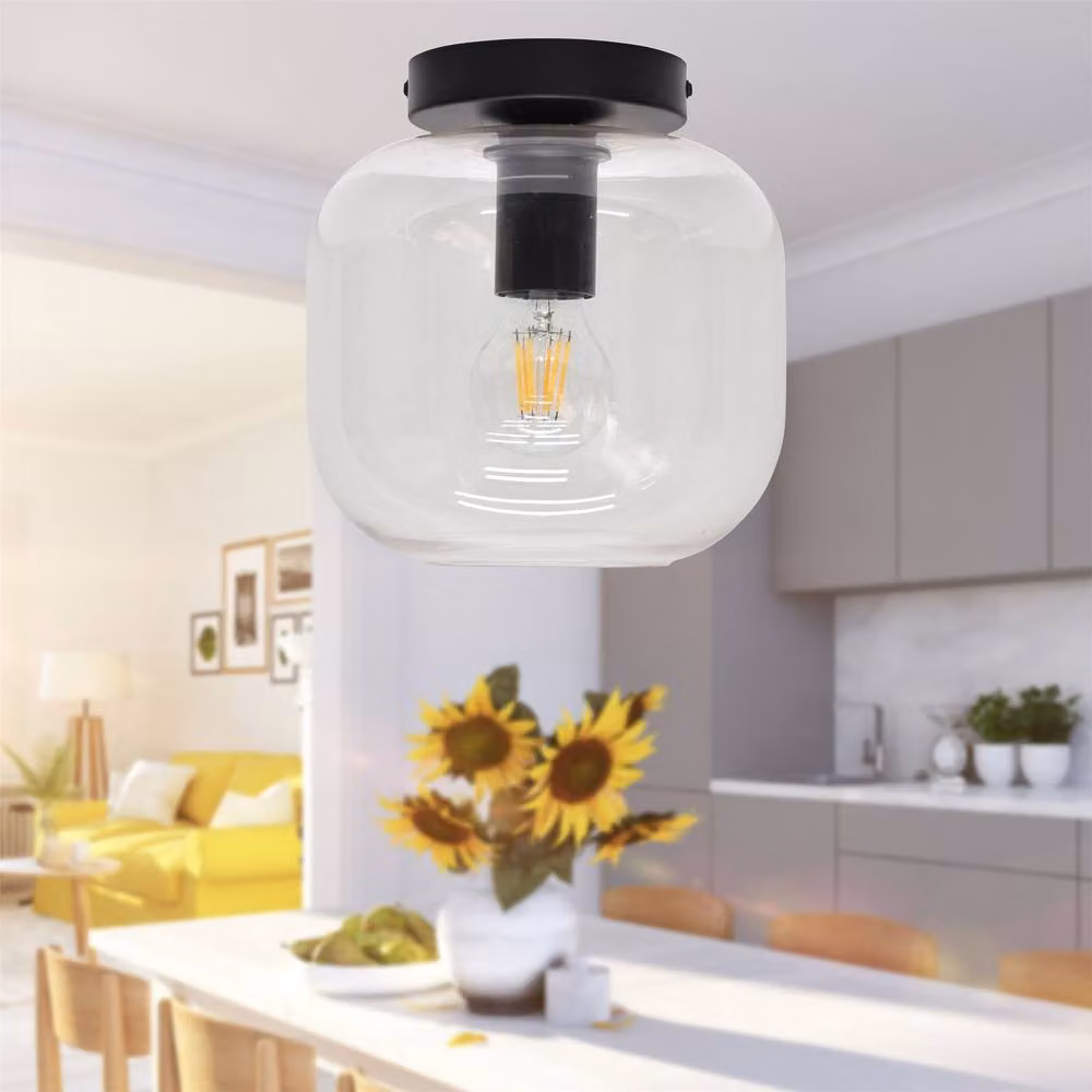First Choice Lighting Bletch Modern Round Ceiling Light Fitting with Transparent Glass and Black Metal Finish – 3