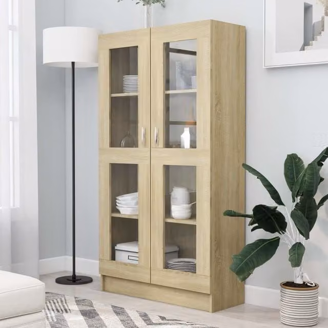 Berkfield Home Sonoma Oak Vitrine Cabinet in Brown with Glass Doors, W/D/H: 82.5 x 30.5 x 150 cm – 1