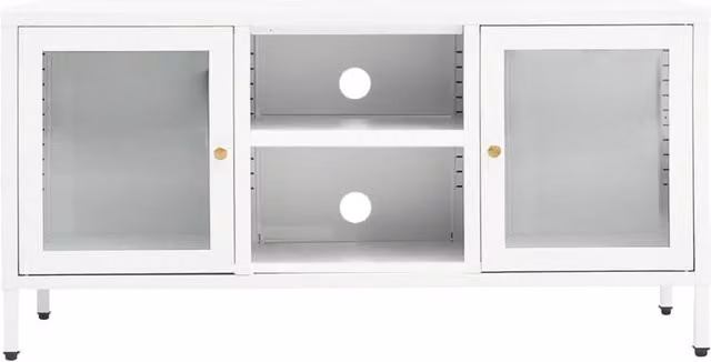 Berkfield Home Modern White TV Cabinet in Steel and Glass, W/D/H: 105 x 35 x 52 cm