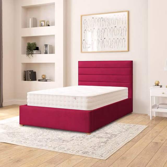 Aspire Velvet Upholstered Ottoman Storage Bed in Red/Pink, W/D/H: 120 x 200 cm