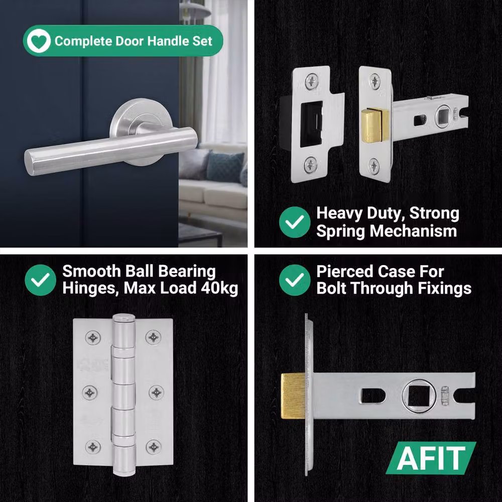 AFIT Satin Nickel Round T-Bar Door Handle and Latch Set, Silver, 6 Pack – 7