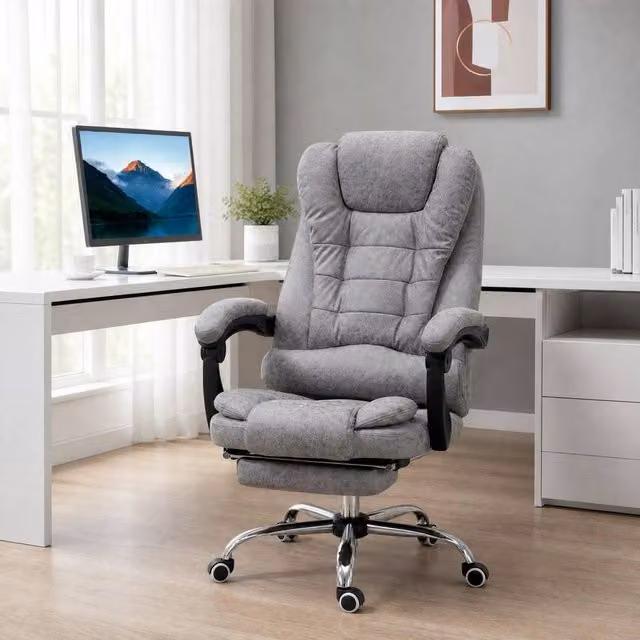 STILVORA Grey Executive Massage Office Chair with Footrest and Headrest – 1
