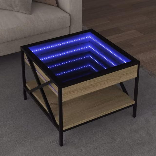 Berkfield Home Infinity LED Coffee Table in Sonoma Oak and Brown, W/D/H: 50 x 50 x 38 cm – 1