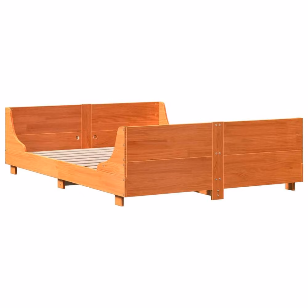 Berkfield Home Sleek Small Double Bed Frame in Waxed Brown Solid Pine, W/D/H: 200 x 120 x 82 cm – 3