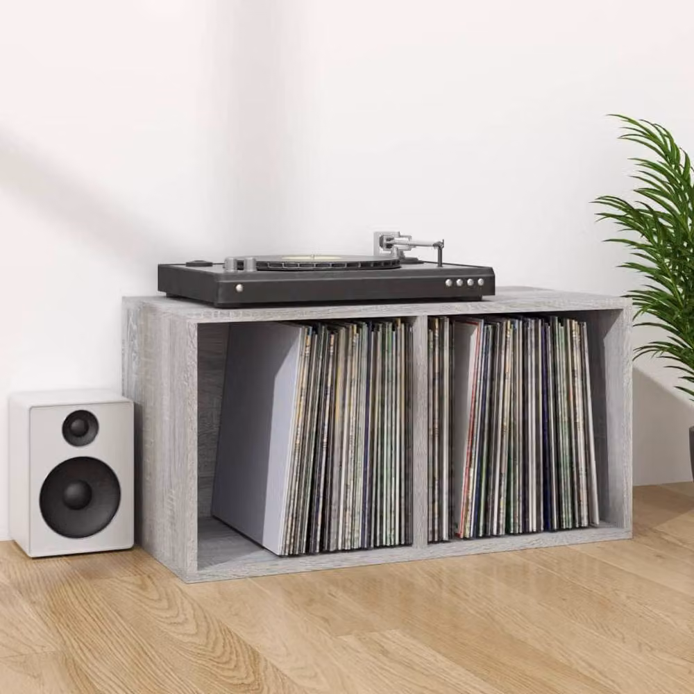 Berkfield Home Vinyl Storage Box in Grey Sonoma, Engineered Wood, W: 71 cm, D: 34 cm, H: 36 cm – 2