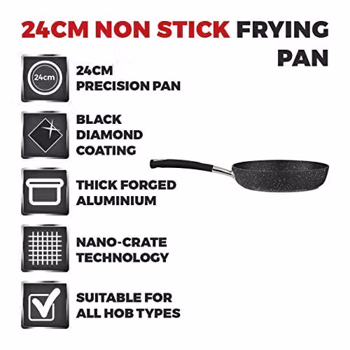 Tower T900113 Precision 24cm Non-Stick Forged Aluminium Frying Pan with Black Diamond Coating and Soft Grip Handle, Black – 2