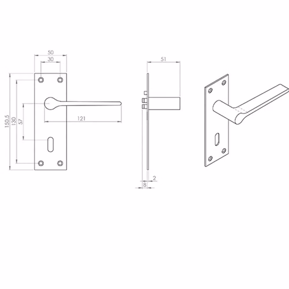 Loops 4 Pair Flat Straight Handles with Slim Euro Lock Backplate, Matt Bronze, W: 150 mm, H: 50 mm – 3