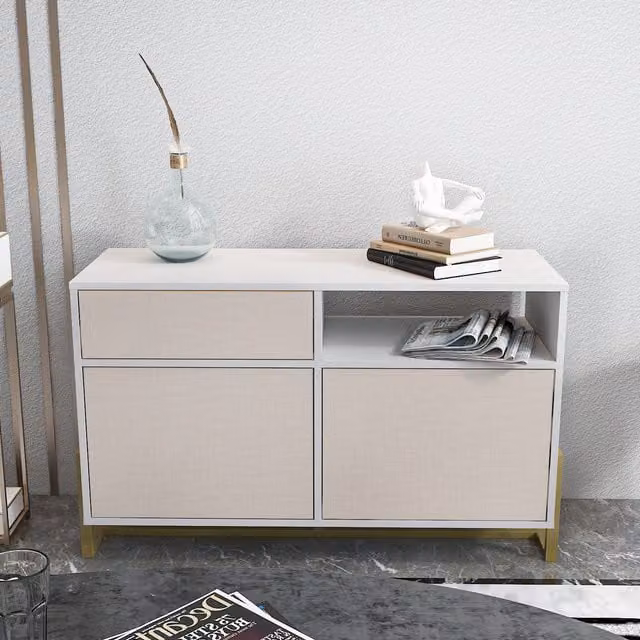 Utopia Modern Sideboard with Cabinets in White and Beige