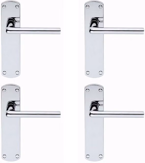 Loops 4x Rounded Straight Bar Handles with Latch Backplate in Polished Chrome, W: 17.0 cm, H: 4.2 cm