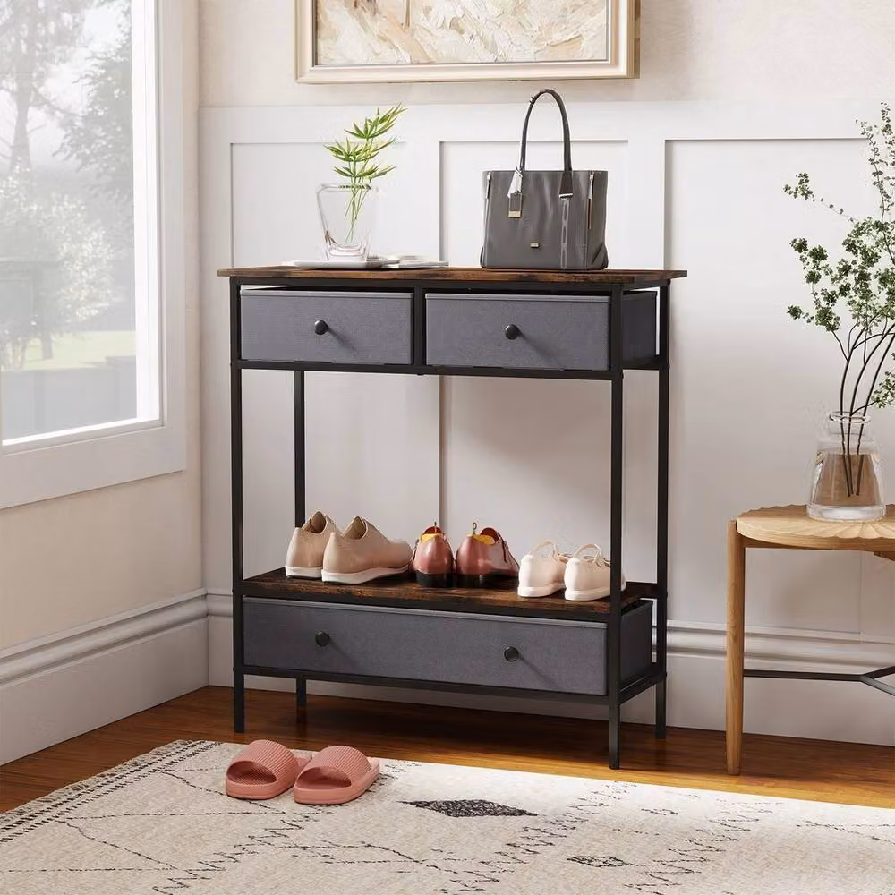 VOGREX Industrial Rustic Grey Metal Console Entry Table with Folding Top, W/D/H: 86.0 x 80.0 cm – 4