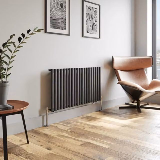 Temprazo Horizontal Oval Tube Double Panel Designer Radiator in Anthracite Grey, H 144 cm x W 60 cm x D 5.5 cm