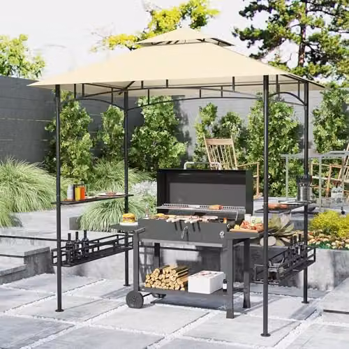 Outsunny Beige Grill Gazebo Canopy with Shelving, W: 257 cm, D: 150 cm, H: 26 cm – 2
