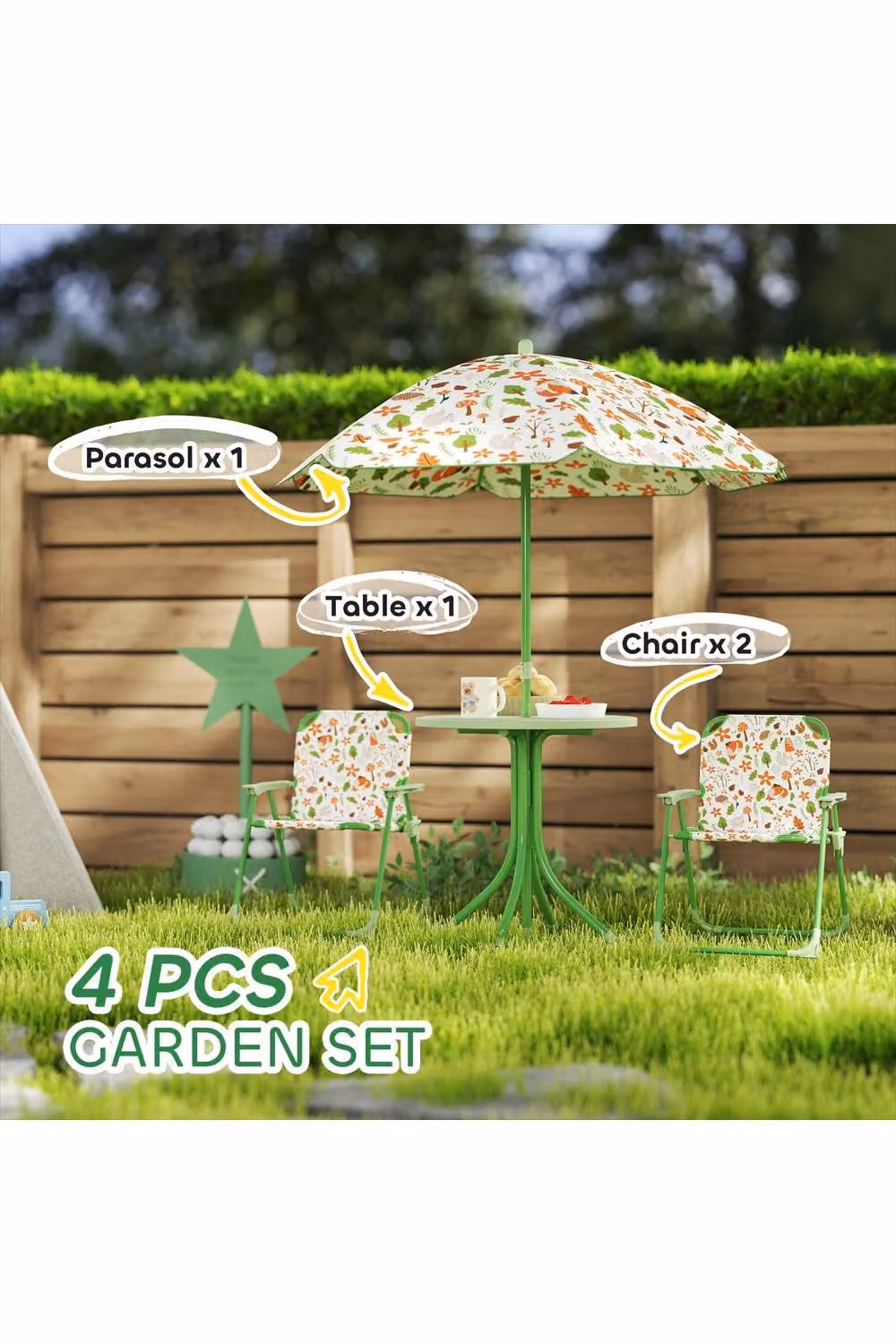 ERGOVEXA 4-Piece Kids Garden and Childrens Room Table and Chair Set in Green – 2