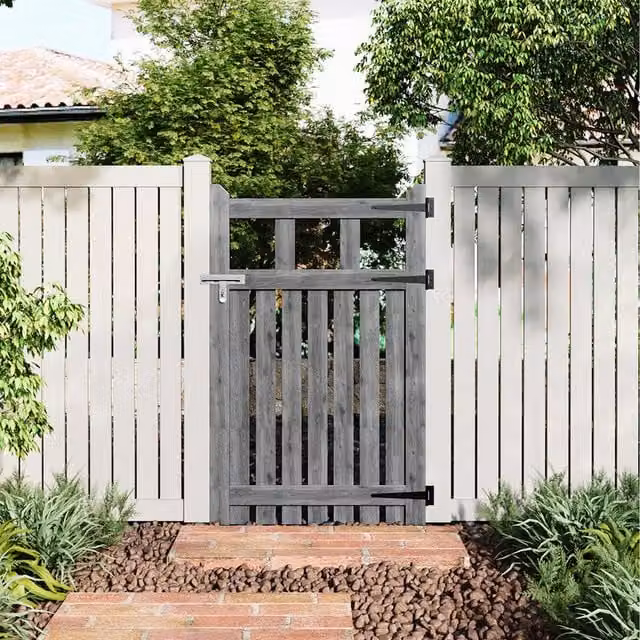 Komore Grey Wooden Garden Fence Gate with Square Gap Design, W: 76 cm, H: 120 cm